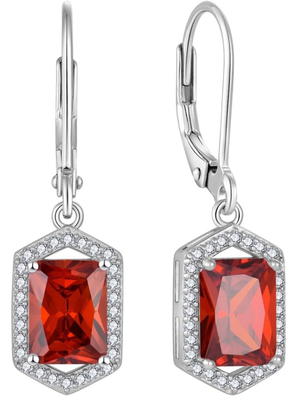 925 Sterling Silver Halo Birthstone Earrings - Elegant Rectangular Cut for Her
